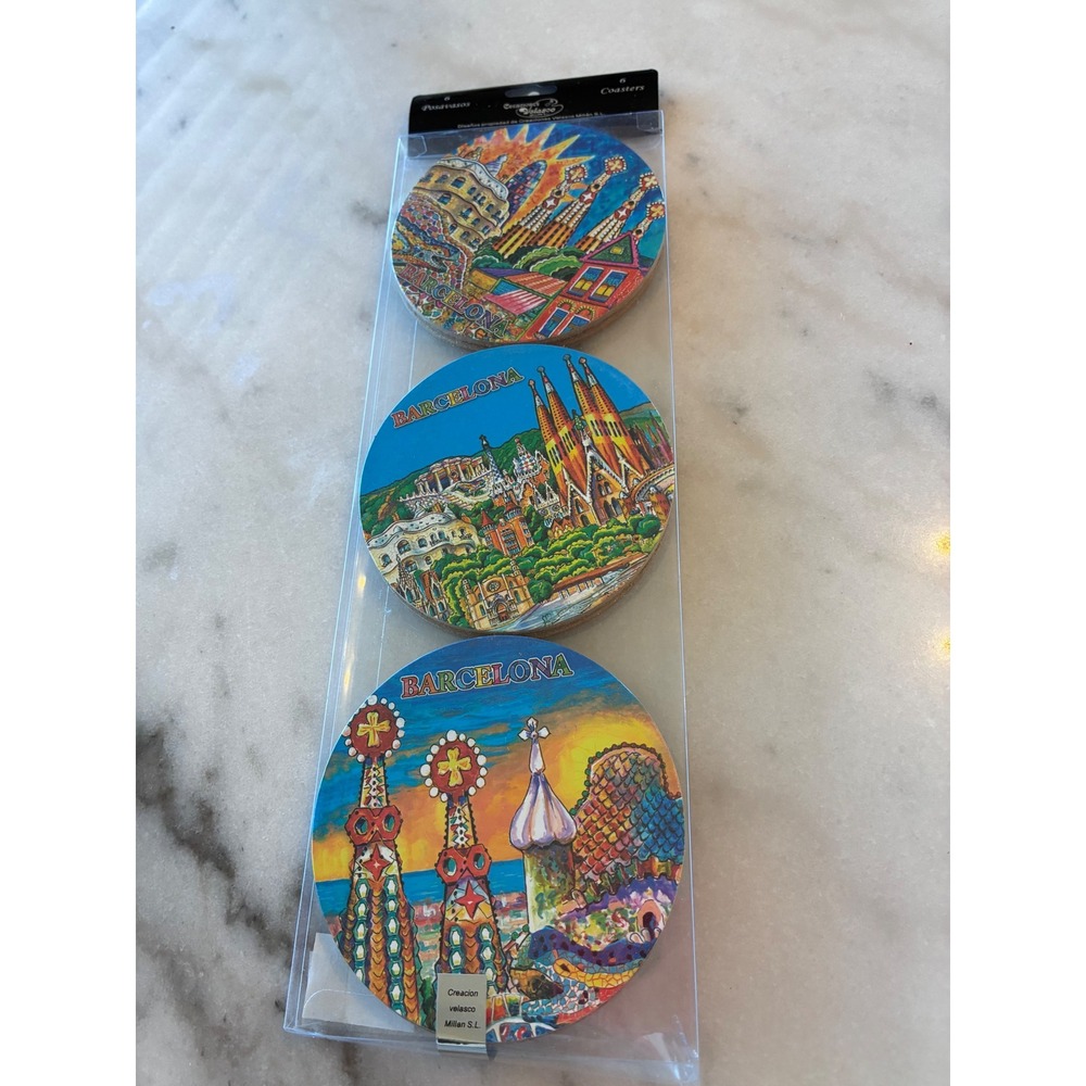 Barcelona Spain Coasters Set‎ of 6 Gaudi Park Güell Sagrada Familia Mosaic New